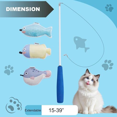 ألعاب Zeze Interactive Cat - لعبة العصا القابلة للسحب ، محاكاة حركة السمك ، 3pcs مع النعناع البري الطبيعي القابل لإعادة الملء in Kuwait