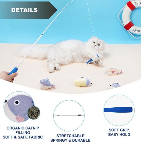 ألعاب Zeze Interactive Cat - لعبة العصا القابلة للسحب ، محاكاة حركة السمك ، 3pcs مع النعناع البري الطبيعي القابل لإعادة الملء in Kuwait