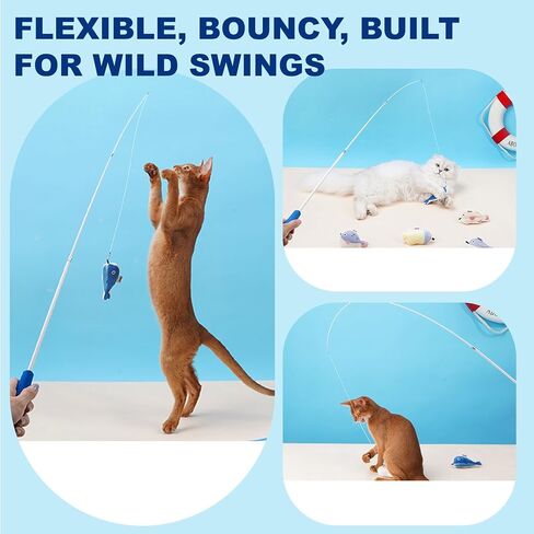 ألعاب Zeze Interactive Cat - لعبة العصا القابلة للسحب ، محاكاة حركة السمك ، 3pcs مع النعناع البري الطبيعي القابل لإعادة الملء in Kuwait