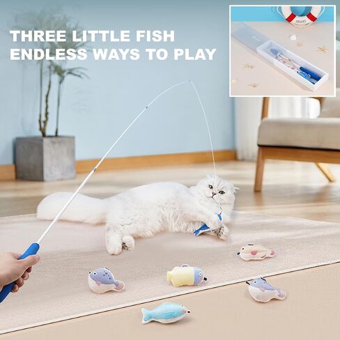 ألعاب Zeze Interactive Cat - لعبة العصا القابلة للسحب ، محاكاة حركة السمك ، 3pcs مع النعناع البري الطبيعي القابل لإعادة الملء in Kuwait