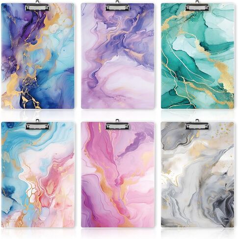 6 Pack 12.5 x 9 Inch Clipboards for Teacher Plastic Clipboards Back to School Clipboard with Clip A4 Letter Size Hardboard Clipboard for Office Supplies Nursing Essentials Must Haves (Marble Design) in Saudi Arabia