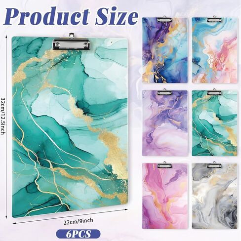 6 Pack 12.5 x 9 Inch Clipboards for Teacher Plastic Clipboards Back to School Clipboard with Clip A4 Letter Size Hardboard Clipboard for Office Supplies Nursing Essentials Must Haves (Marble Design) in Saudi Arabia
