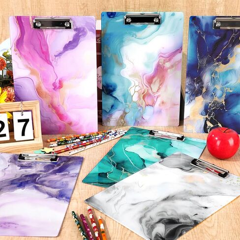 6 Pack 12.5 x 9 Inch Clipboards for Teacher Plastic Clipboards Back to School Clipboard with Clip A4 Letter Size Hardboard Clipboard for Office Supplies Nursing Essentials Must Haves (Marble Design) in Saudi Arabia