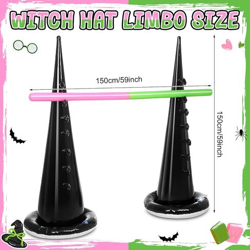 Inflatable Limbo Witch Hat Game Halloween Party Carnival Game Trick or Treat Party Decor Vacations Indoor Outdoor Fun Inflatable Halloween Backyard Games for Teens Adult in Saudi Arabia