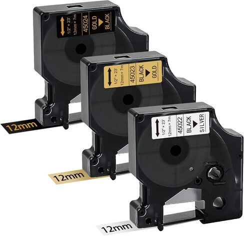 BOYEEZON 3Pack Compatible for DYMO D1 12mm Label Tape 45022 45023 Black on Silver Gold 45024 Gold on Black Multicolor Tape Use for DYMO LabelManager 100 120P 150 160 200 210D, 1/2"(12mm) x 23'(Feet) in Saudi Arabia