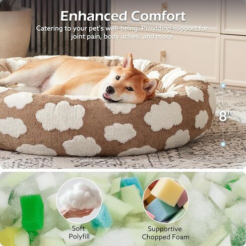 Joejoy Donut Dog Bed Dog متوسطة الحجم ، سرير حيوان أليف مهدئ لطيف مع غطاء قابل للغسل قابل للغسل ، سرير جرو العظام مع Jacquard أشعث أفخم وغير متزلج قاع in Saudi Arabia