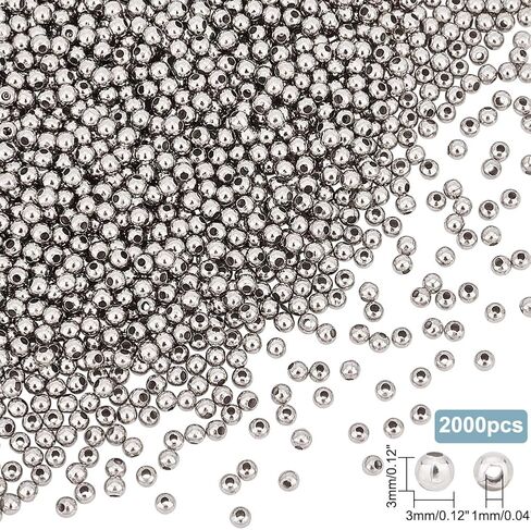 UniCraftale حوالي 2000 ٪ 3MM 3 مم جولة خزات فضفاضة الفولاذ المقاوم للصدأ الخرز المعدني 1 ملم حبات معدنية الفواصل in Saudi Arabia