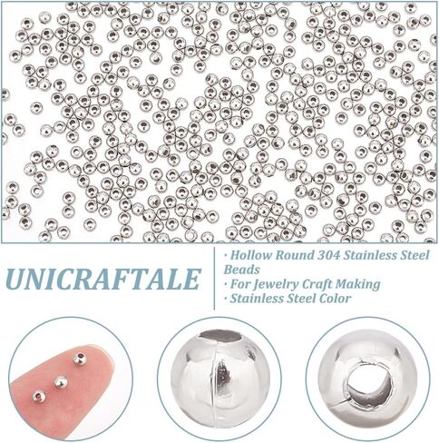 UniCraftale حوالي 2000 ٪ 3MM 3 مم جولة خزات فضفاضة الفولاذ المقاوم للصدأ الخرز المعدني 1 ملم حبات معدنية الفواصل in Saudi Arabia
