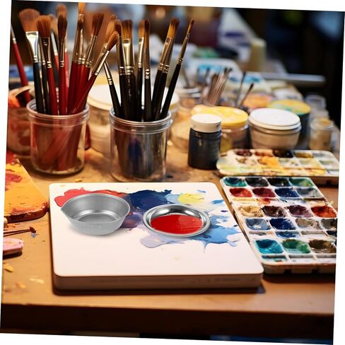 1Set Iron Paint Mixing Trays with Spout Round Palette for Artists Pigment Mixing Bowls for Scale Model Painting Easy to Clean and Maintain in Saudi Arabia