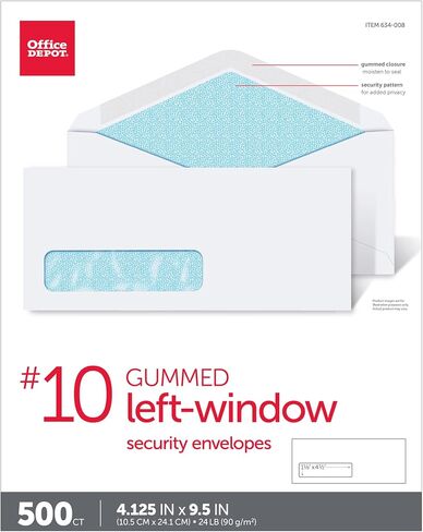 مظاريف نافذة أمن Office Depot ، #10 (4 1/8in. x 9 1/2in.) ، أبيض ، صندوق 500 ، 12017 in Saudi Arabia