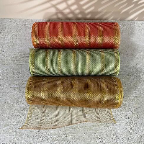 3 لفة 10 بوصة × 10 ياردة مزخرفة بولي شباك ريببون لفائف ، لخريف الخريف لوازم الباب الأمامي الزهور الزهر ديكور الشجرة الشكر ديكور الحصاد (أورانج والأخضر والأصفر) in Kuwait