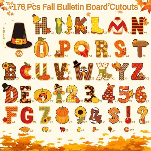 Faccito 176 Pcs Fall Bulletin Board Decorations Letters Numbers Alphabet Autumn Paper Cutouts Punctuation Symbols Combo Set Thanksgiving Classroom Decorations for School Chalkboard Party Teacher in Saudi Arabia
