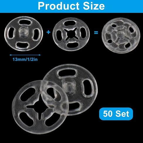 Plastic Sew-on Snap Buttons, 7mm (0.27in) Transparent Sewing Clear Snap Buttons for Sewing Shirts Sewing Clothing DIY Craft (100 Pcs) in Saudi Arabia