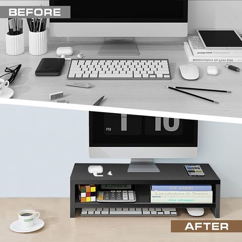 مراقبة حامل حامل ، حامل كمبيوتر ثنائي ، منظمو المكتب والملحقات ، رف سطح المكتب مع تخزين طابعة شاشة التلفزيون (White-18.9inch) in Kuwait