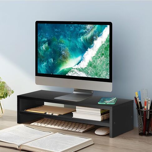 مراقبة حامل حامل ، حامل كمبيوتر ثنائي ، منظمو المكتب والملحقات ، رف سطح المكتب مع تخزين طابعة شاشة التلفزيون (White-18.9inch) in Kuwait