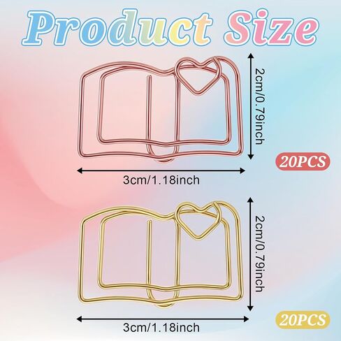 Giantree 40 Book-Shaped Paper Clips, Rose Gold and Gold Cute Papers Clip, Heart-Shaped Fun Paper Clips Metal Bookmarks, Memo Clip Set for Fun Office Supplies School Gifts Wedding Decorations in Saudi Arabia