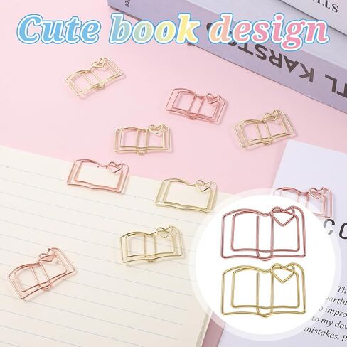 Giantree 40 Book-Shaped Paper Clips, Rose Gold and Gold Cute Papers Clip, Heart-Shaped Fun Paper Clips Metal Bookmarks, Memo Clip Set for Fun Office Supplies School Gifts Wedding Decorations in Saudi Arabia
