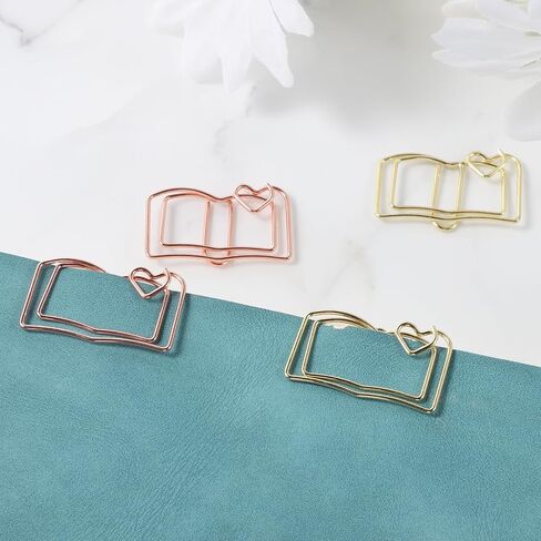 Giantree 40 Book-Shaped Paper Clips, Rose Gold and Gold Cute Papers Clip, Heart-Shaped Fun Paper Clips Metal Bookmarks, Memo Clip Set for Fun Office Supplies School Gifts Wedding Decorations in Saudi Arabia