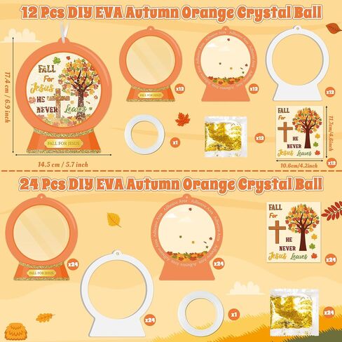مجموعة Watinc Fall Snow Globe Craft - DIY Eva Fall Crystal Ball تهتز زخرفة معلقة مع حلقة السكر الترتر اللمعانية ، وورقة Cross يسوع شكر الحرفة لفئة المدرسة المنزلية (12 ٪) in Saudi Arabia