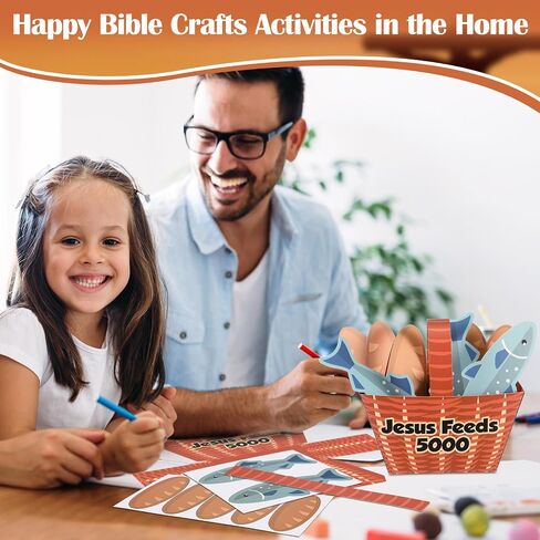 Motipuns 24 مجموعة يسوع تغذية 5000 مجموعة حرفية مدرسة الأحد VBS الحرف الدينية DIY مسيحية السلة المحمولة باليد in Saudi Arabia