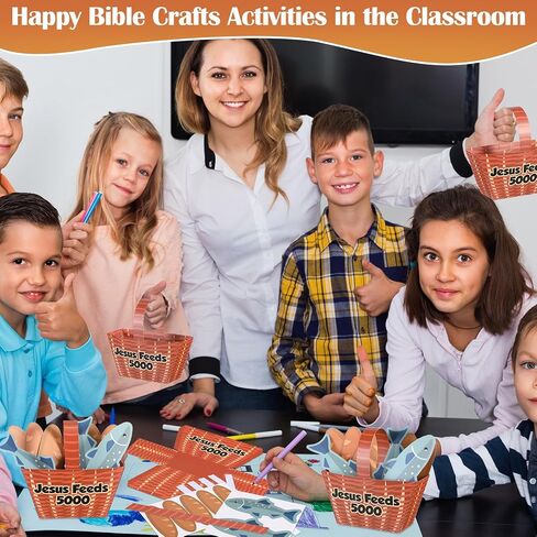 Motipuns 24 مجموعة يسوع تغذية 5000 مجموعة حرفية مدرسة الأحد VBS الحرف الدينية DIY مسيحية السلة المحمولة باليد in Saudi Arabia