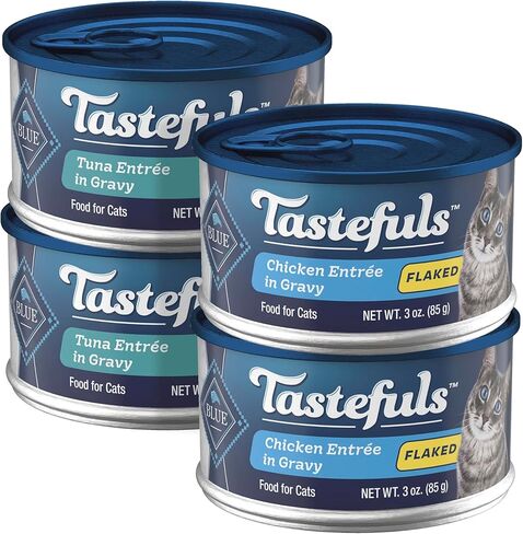 Blue Buffalo Tastefuls Wet Cat Food, Made with Natural Ingredients, Tuna and Chicken Flaked Entrées in Gravy, 3oz Cans, 4-Count Variety Pack Trial Size in Saudi Arabia