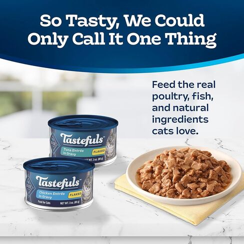 Blue Buffalo Tastefuls Wet Cat Food, Made with Natural Ingredients, Tuna and Chicken Flaked Entrées in Gravy, 3oz Cans, 4-Count Variety Pack Trial Size in Saudi Arabia