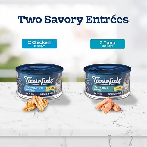 Blue Buffalo Tastefuls Wet Cat Food, Made with Natural Ingredients, Tuna and Chicken Flaked Entrées in Gravy, 3oz Cans, 4-Count Variety Pack Trial Size in Saudi Arabia