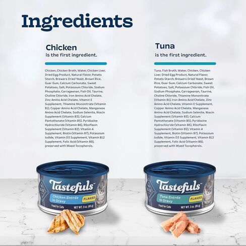 Blue Buffalo Tastefuls Wet Cat Food, Made with Natural Ingredients, Tuna and Chicken Flaked Entrées in Gravy, 3oz Cans, 4-Count Variety Pack Trial Size in Saudi Arabia