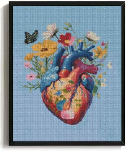 رئتي WRTCPOC Cross Cross Stitch Kits للبالغين المبتدئين أعضاء الزهور طقم التطريز مسبقًا مسبقًا 11ct ، مصنع بوهيمي DIY طقم تطريز طقم سهل الخياطة مجموعة المكاتب الطبية ديكور المنزل 16x20in in Kuwait