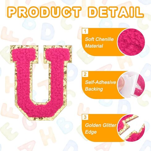 MECCANIXITY Chenille Letter Patches 2.2" Self Adhesive Alphabet K Stick on Embroidered Patch Sew on Letter Stickers Applique for Repairing Clothing Jeans Shoes Hats (Multicolored, Pack of 10) in Saudi Arabia