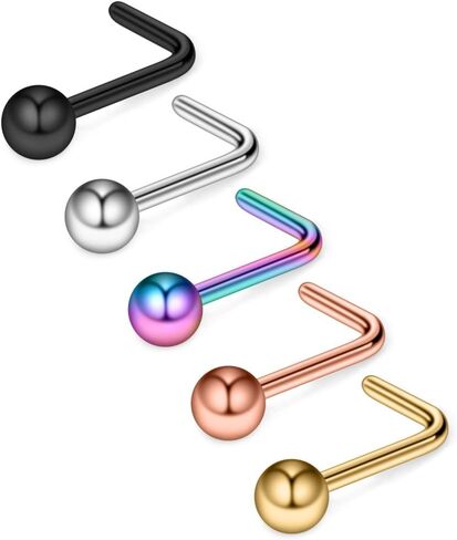 Ruifan 5PCS 22G Mix Color 316L Surgical Steel Nose L Shaped Studs Rings Curved Piercing Jewelry with 1.5mm Ball in Saudi Arabia