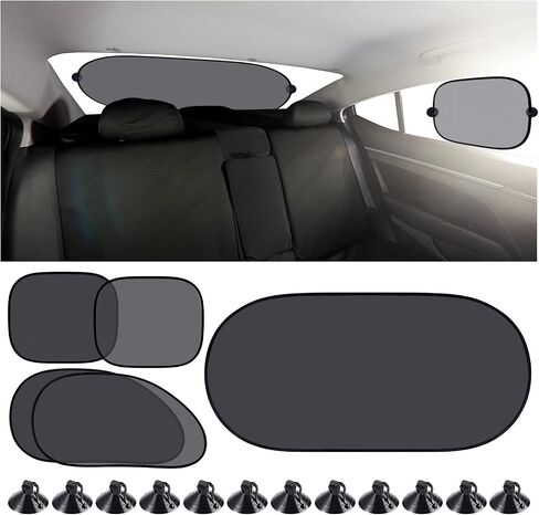 7 Pieces Car Sun Shade Medium Car Windshield Sunshade Set Includes 3 Front Rear Sun Visor for Car Windshield, 4 Side Window Sun Shade Uv Rays Sun Visor Protector with 12 Suckers for Automotive Vehicle in Saudi Arabia