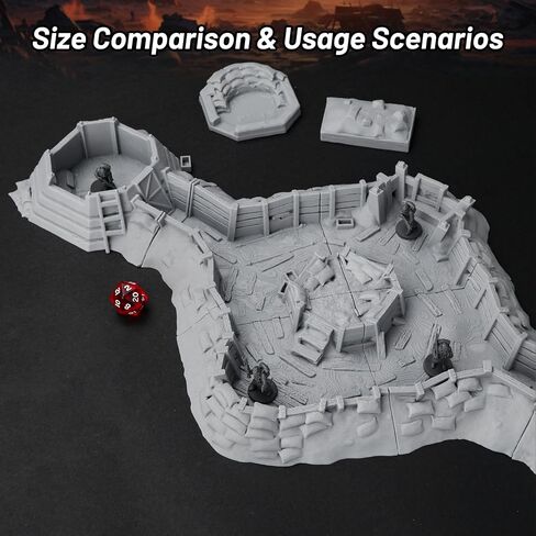 AUSPDICE RPG Terrain AF695 مجموعة خندق - وضع دفاعي معياري لتخطيطات خريطة DND ، وملحقات Wargame ، وجدران الأبراج المحصنة ، وألعاب RPG المصغرة من 28 مم إلى 32 مم in Saudi Arabia