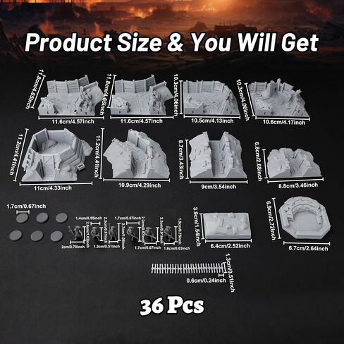 AUSPDICE RPG Terrain AF695 مجموعة خندق - وضع دفاعي معياري لتخطيطات خريطة DND ، وملحقات Wargame ، وجدران الأبراج المحصنة ، وألعاب RPG المصغرة من 28 مم إلى 32 مم in Saudi Arabia