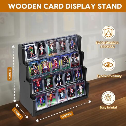 Trading Card Display,4-Tier Card Display Storage, Wooden Graded Baseball Sports Card Display Shelf,Graded Card Display Case for Card Game Collection in Saudi Arabia