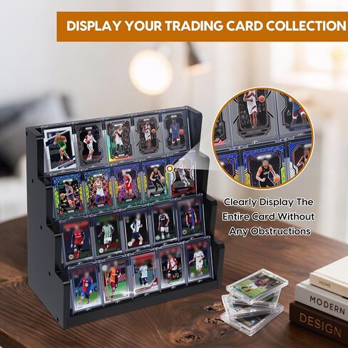 Trading Card Display,4-Tier Card Display Storage, Wooden Graded Baseball Sports Card Display Shelf,Graded Card Display Case for Card Game Collection in Saudi Arabia
