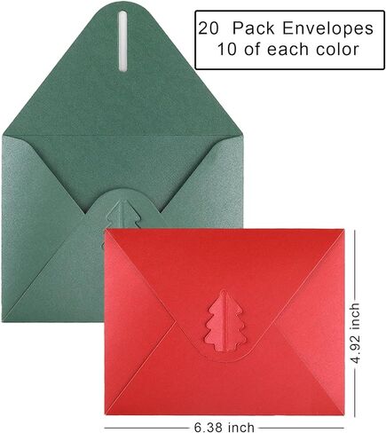 20 Pack 4x6 Envelopes, A4 Thick Paper Envelopes with Xmas Tree Clasp, Invitation Envelopes for Holiday Party (Christmas Red/Green) in Kuwait