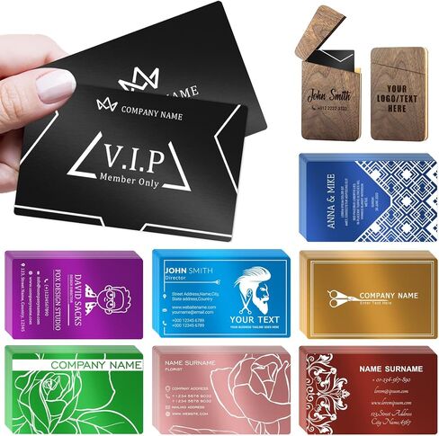 Custom Metal Business Cards 30-1000PCS, 0.45mm Laser Engraved Aluminum Business Cards Customizable Double-Sided, Waterproof Personalized VIP Company Cards for Business Corporate Promotion in Kuwait