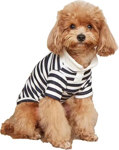 Qiansail Dog Clothes, Cute Polo Shirt, Striped Collar T-Shirt for Small Medium Dogs Soft Summer Outfits for Puppy Kitten (M) in Kuwait