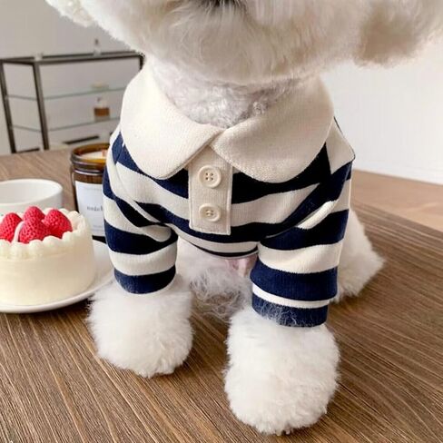 Qiansail Dog Clothes, Cute Polo Shirt, Striped Collar T-Shirt for Small Medium Dogs Soft Summer Outfits for Puppy Kitten (M) in Kuwait