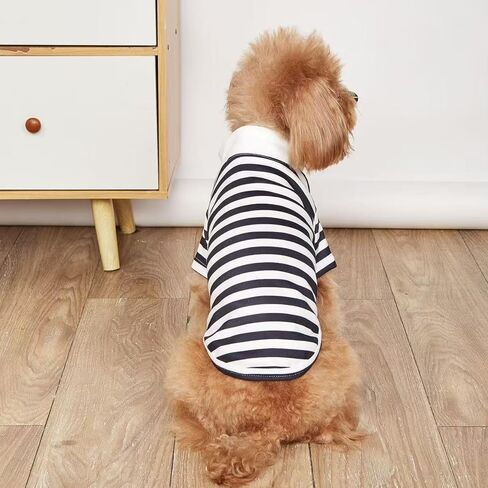 Qiansail Dog Clothes, Cute Polo Shirt, Striped Collar T-Shirt for Small Medium Dogs Soft Summer Outfits for Puppy Kitten (M) in Kuwait