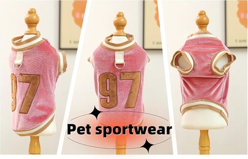 Dog & Cat Jersey ، ملابس الحيوانات الأليفة للكلاب والقطط ， الرقم 97 ، قميص بلوز من القطن الدافئ الناعم لفصل الخريف والشتاء ، قميص رياضة الحيوانات الأليفة المريحة المتنفرة ، ارتداء متين في الهواء الطلق (الوردي ، xlarge) in Kuwait