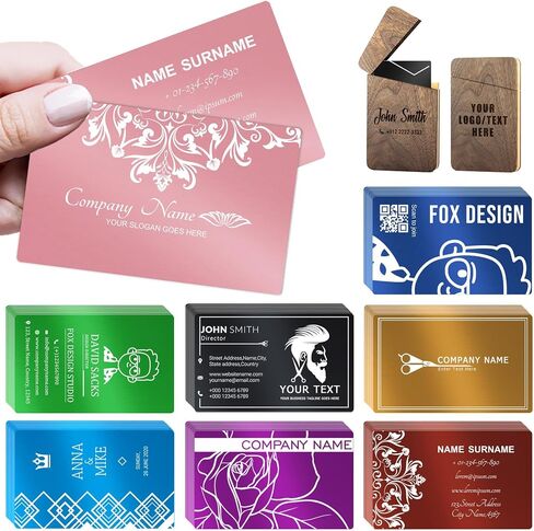 Custom Metal Business Cards 30-1000PCS, 0.45mm Laser Engraved Aluminum Business Cards Customizable Double-Sided, Waterproof Personalized VIP Company Cards for Business Corporate Promotion in Kuwait