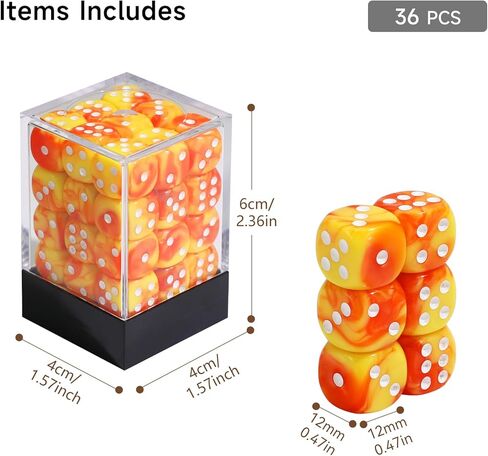Sixpoints 36pcs 12mm/0.47inch Mini Dice Set ، مجموعة ألوان D6 Dice Set ، 6 درجات قياسية من جانب MTG ، DND ، Yahtzee ، Bunco أو تعليم لعبة لوحة الرياضيات ، مع صندوق بلاستيكي محمول (دوامة زرقاء حمراء داكنة) in Saudi Arabia