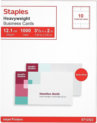 Staples 610387 Inkjet Business Cards 2 بوصة × 3 1/2 بوصة أبيض 1000/بطاقات in Saudi Arabia