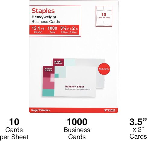 Staples 610387 Inkjet Business Cards 2 بوصة × 3 1/2 بوصة أبيض 1000/بطاقات in Saudi Arabia