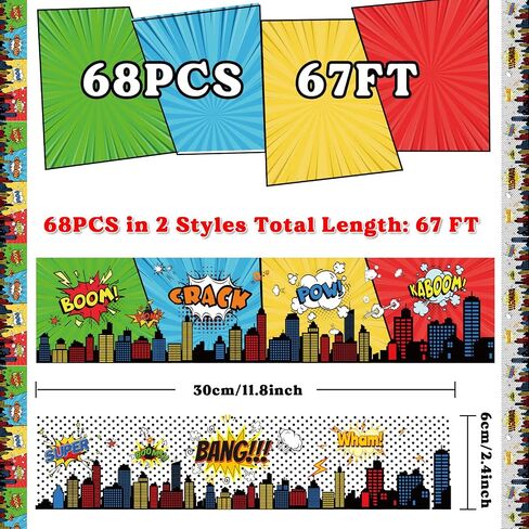 67ft Super Theme Hero Bulletin Board Borders Stickers Super Theme Hero Bulletin Board Decorations Hero Themed Border Stickers Holiday Borders for School Classroom Office Party Wall Decor in Saudi Arabia