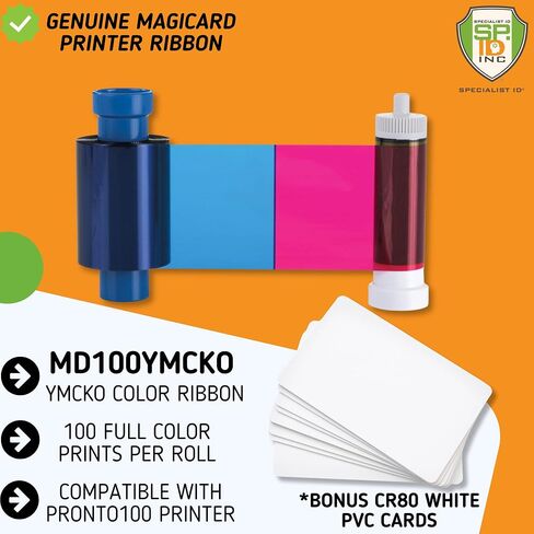 10 حزمة - Magicard MD100YMCKO PRONTO 100 صبغ فيلم مع 100 بطاقات اختبار معرف فارغة/شارات مكافأة - شريط ملون كامل أصيل لـ Magicard Pronto100 أنا طابعات - 100 مطبوعات ea md100ymcko/2 in Saudi Arabia