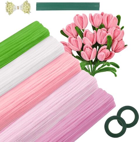 500 PCS أنابيب منظفات الحرف ، والسيقان الكثيفة الغامضة في تشينيل لمجموعة صناعة الزهور DIY ، والمنظفات الأنابيب بشكل كبير للفنون والحرف ديكورات مشاريع DIY ، مع أسلاك الأزهار تنبع ، وأشرطة الأزهار ، وأسلاك الزهرة in Kuwait
